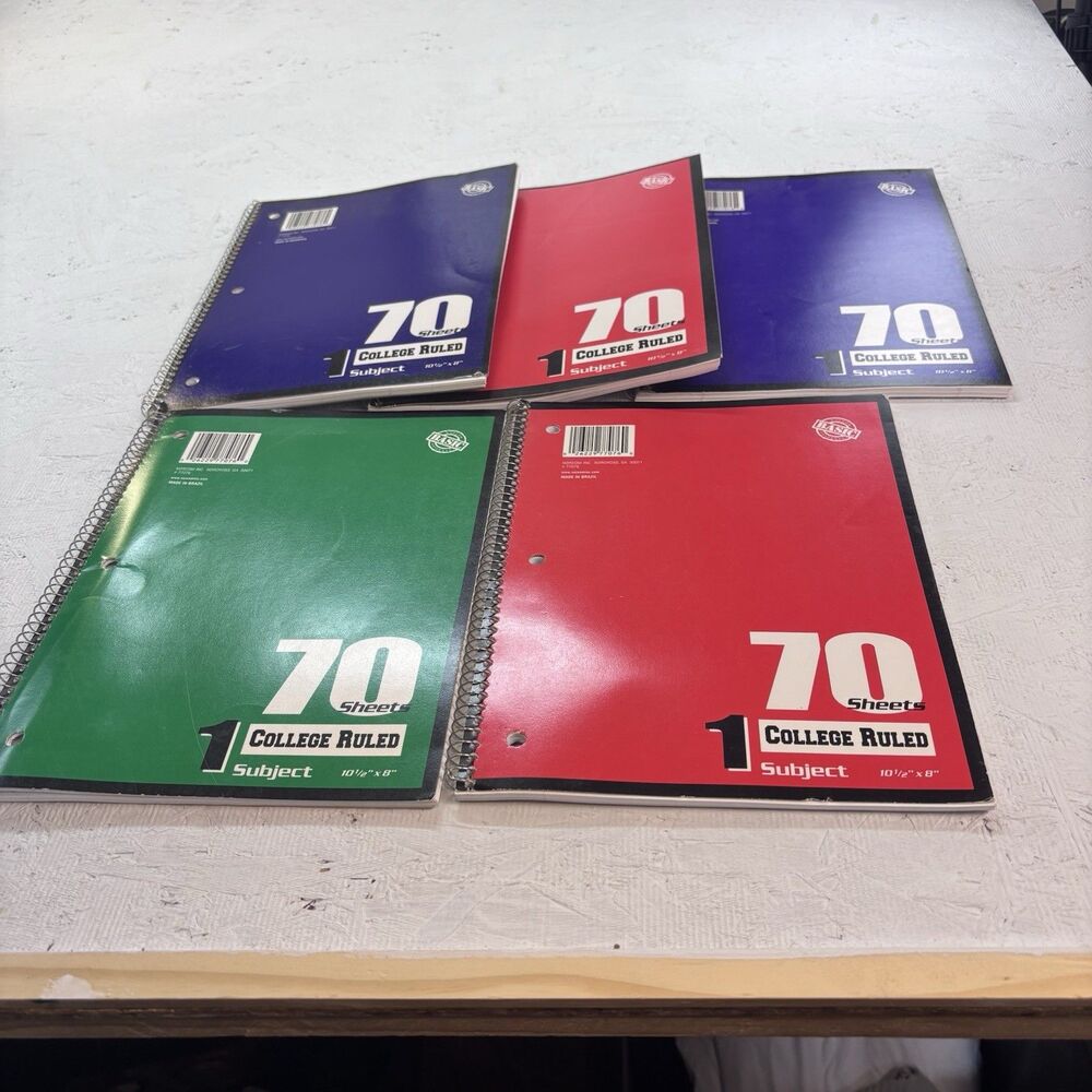 Norcom Basics College Ruled 1 Subject Spiral Bound Notebooks, 70 Sheets lot of 5